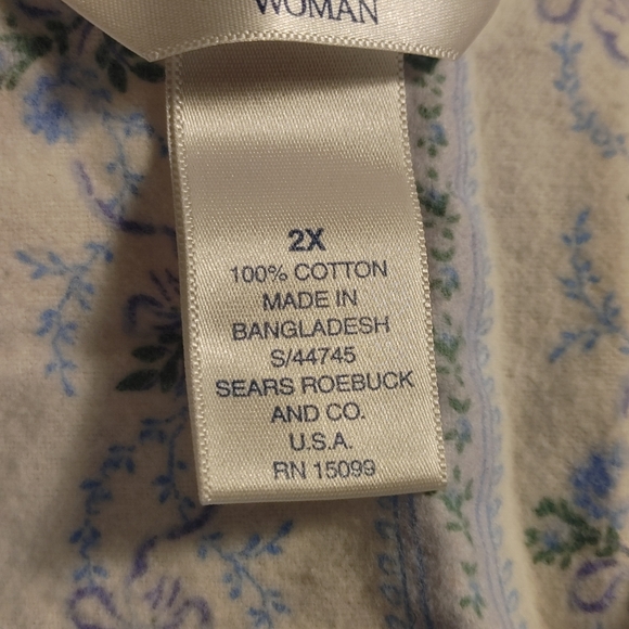 USA Fundamentals Night Gown Blue Design Size 2x Cotton 2 Button Pocket - Picture 10 of 11